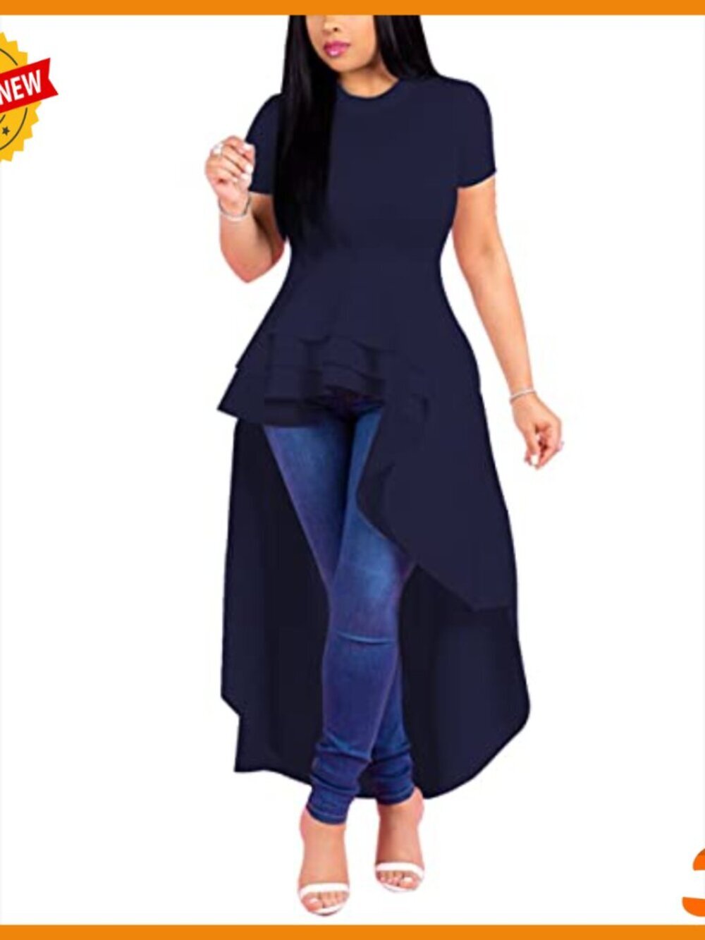 Casual Shirt Dress High Low Ruffle Hem Asymmetrical Peplum Tunic Top - Picture 5 of 7